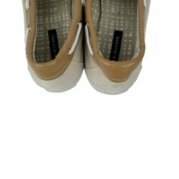 Tommy Hilfiger Boat Shoes Flats Womens Sz 7M Beige Slip On Round Toe Bow Fabric - Picture 5 of 10